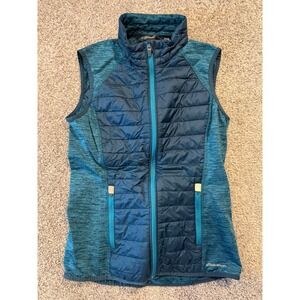 Eddie Bauer Vest Womens S Teal Primaloft Hybrid Quilted Knit Full Zip Mock Neck